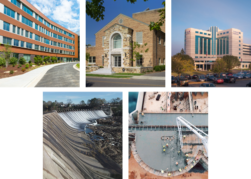 A collage of various construction and building sites at different stages of development, honored by the National Construction Organization.