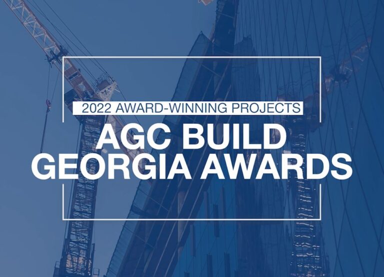 Promotional graphic for the 2022 Associated General Contractors of Georgia Build Georgia Awards featuring an image of construction in progress.