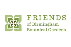 Logo of Friends of Birmingham Botanical Gardens highlighting a green floral design alongside the organization’s name in green text