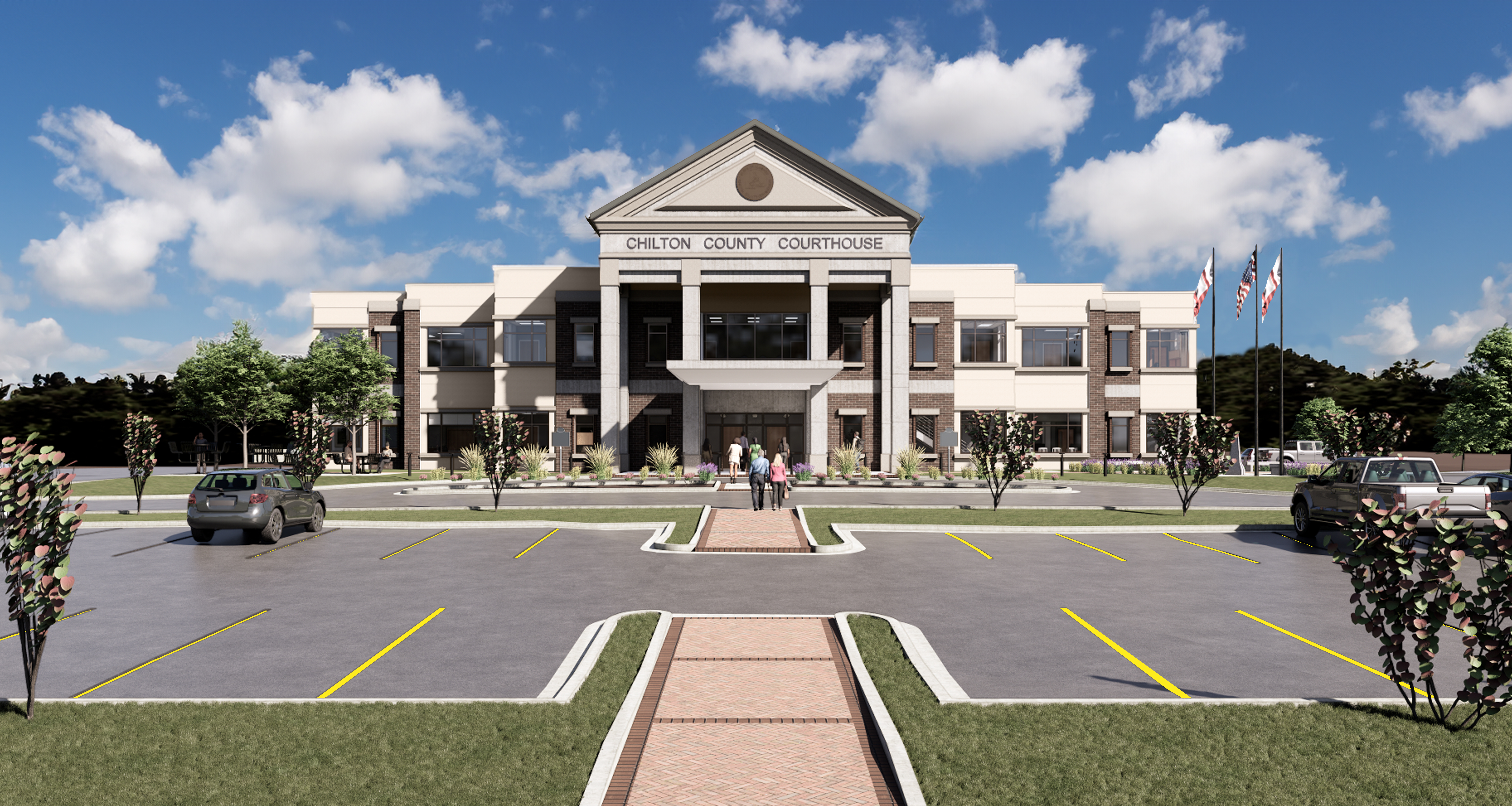 Front entrance rendering of the future Chilton County Courthouse, which is under construction in Alabama