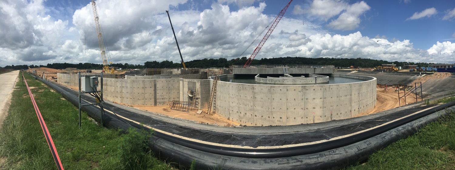 In Aiken County, South Carolina, we are constructing an expansion at the Horse Creek Pollution Control Facility. Our crew is self-performing 11,000 cu yd of concrete, more than 92,000 ft of process piping, and the equipment at the facility. The project includes three new oxidation ditches and improvements to the headworks, pump stations, clarifiers, and generator facilities.