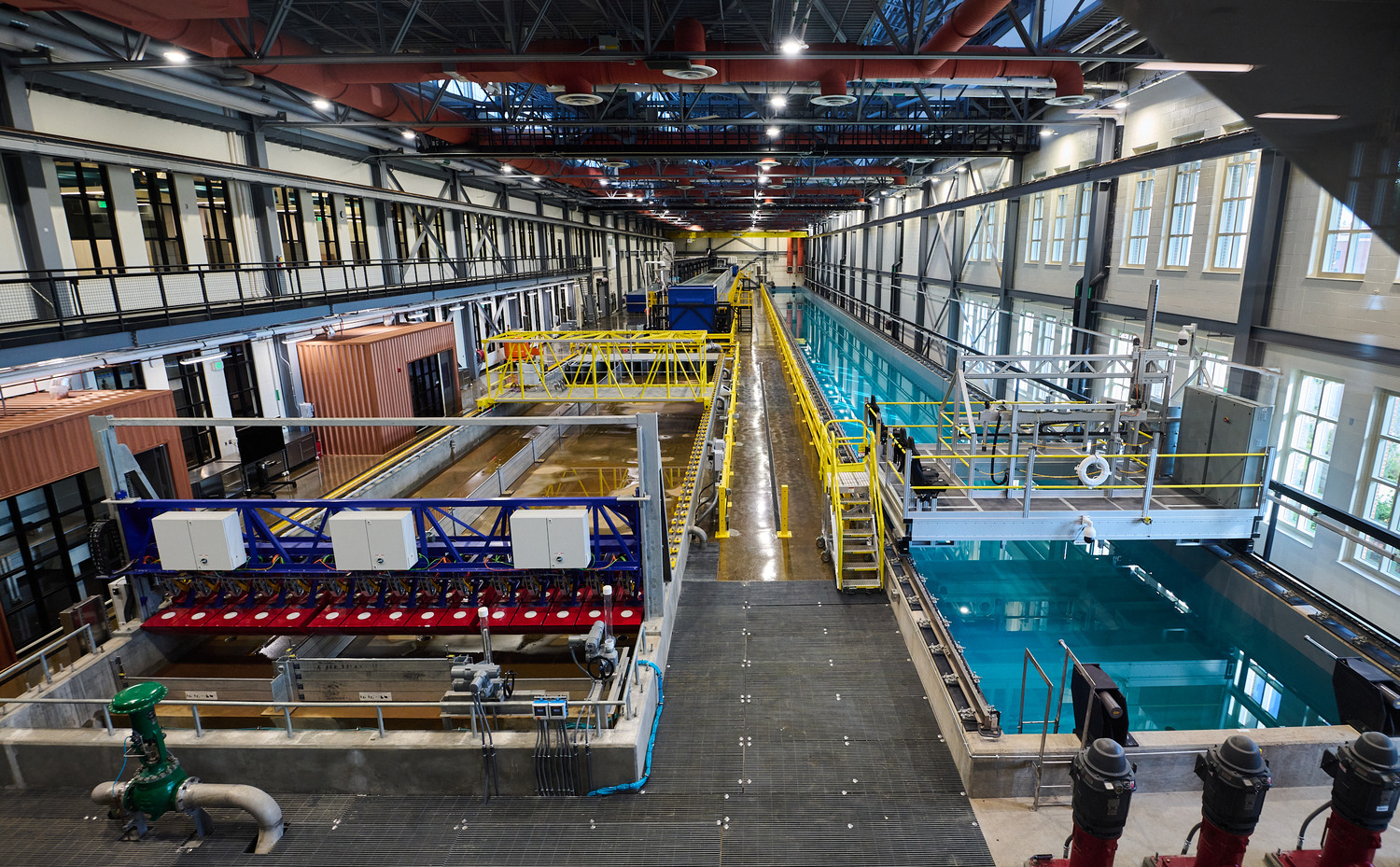 One-of-a-kind hydraulics lab in the U.S. that will launch next generation water scientists. Extreme weather events and growing water demand are having a measurable impact on water availability and use. Shown: 32,000 sq ft hydraulics lab with a 350-foot tow tank (right), 250-foot tilting flume with wave generator (left).