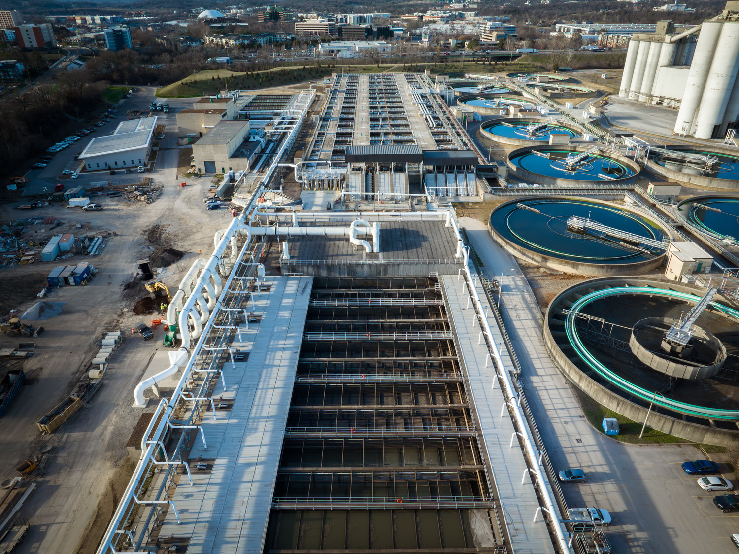 Clarifiers and aeration basins at Central Water Reclamation Facility in Nashville. 
